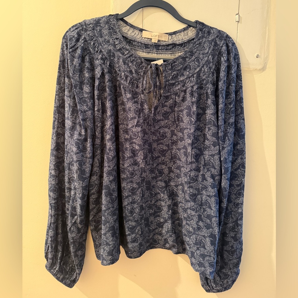 LOFT Navy Floral Blouse